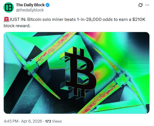 Solo Bitcoin Miner Beats The Odds With $210K Block Reward