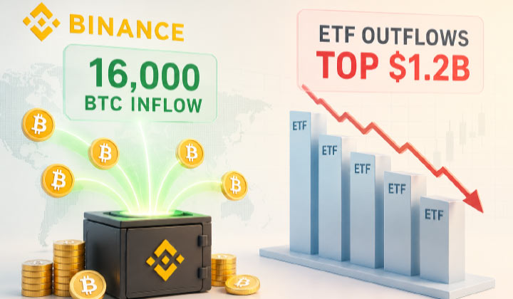 Binance Sees 16,000 BTC Inflow As ETF Outflows Top $1.2B