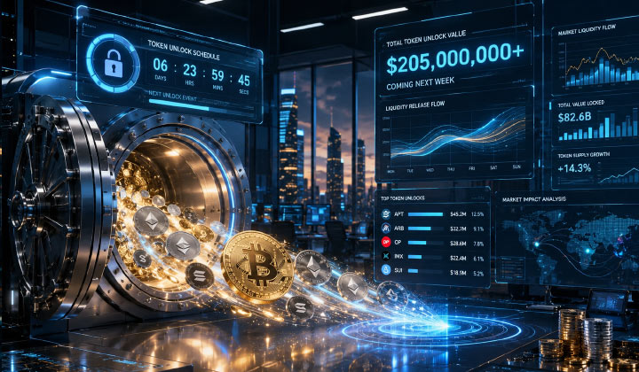 Over $205M In Crypto Tokens Set For Unlock Next Week
