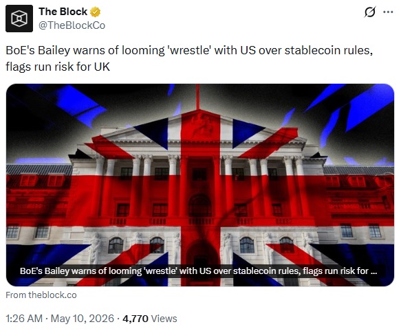 Bank Of England Governor Warns US May Clash With Global Stablecoin Rules