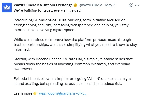 WazirX Launches 'Guardians Of Trust' Security Hub