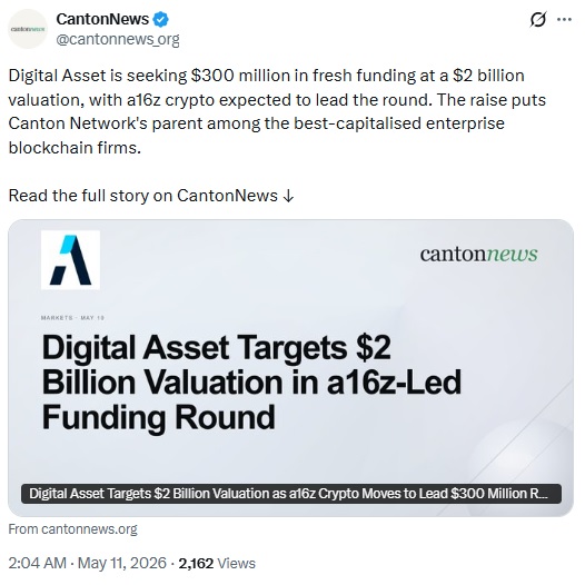 Fintech Company Digital Asset Seeks $300M Raise For Canton Network