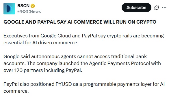 PayPal & Google Cloud Back Crypto Rails For AI Commerce
