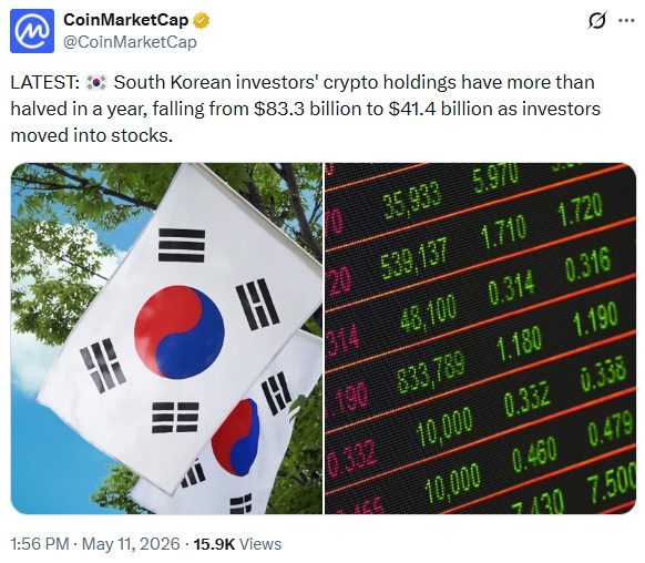 South Korea Crypto Holdings Fall 50% To $41B As Investors Shift Toward Stocks