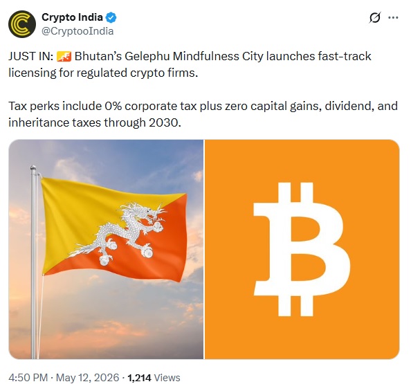Bhutan Accelerates Crypto Push With Fast-track Licences In Gelephu Mindfulness City