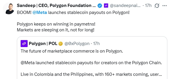 Meta Launches USDC Stablecoin Creator Payouts On Solana & Polygon Via Stripe