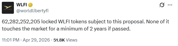 WLFI Proposes 2-year Lock On 62B Tokens In Governance Vote