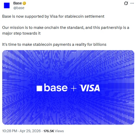 Visa Integrates Arc, Base & Canton As Stablecoin Pilot Reaches $7B Run Rate
