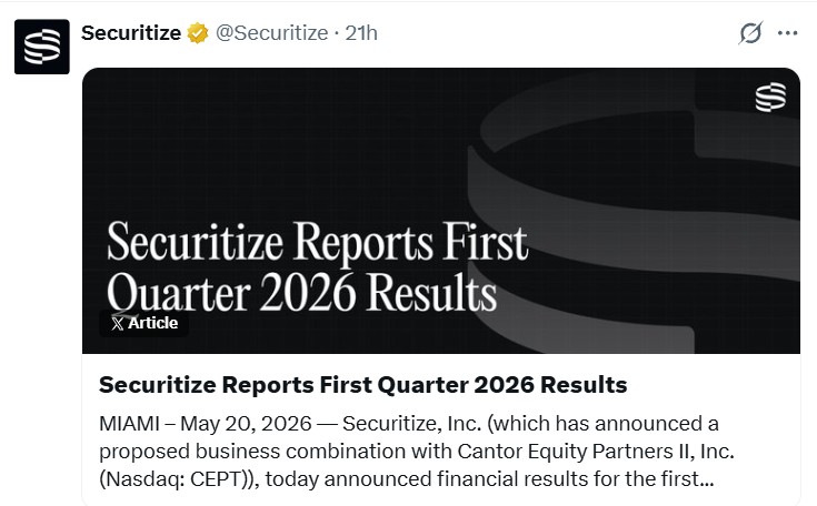 Securitize Reports Record Revenue As Tokenized Assets Cross $3B