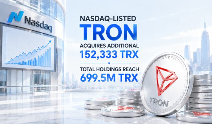 Nasdaq-listed Tron Acquires Additional 152,333 TRX, Total Holdings Reach 699.5M