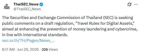 Thailand Proposes New Crypto Travel Rule For Wallet Verification