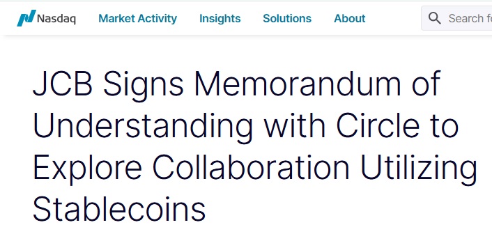 Japan's Largest Card Network JCB Partners With Circle To Explore Stablecoin Payments
