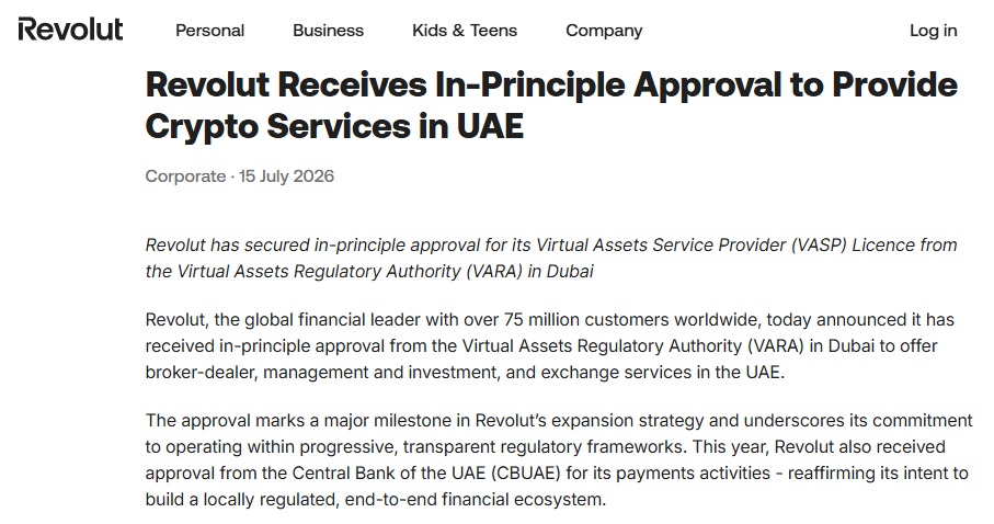 Revolut Secures UAE Approval To Expand Regulated Crypto Services