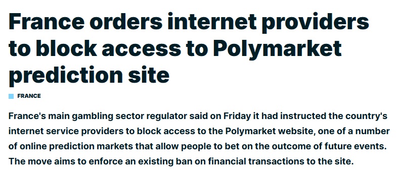 France Orders Internet Providers To Block Access To Polymarket