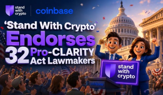 Coinbase-backed ‘Stand With Crypto’ Endorses 32 Pro-CLARITY Act Lawmakers
