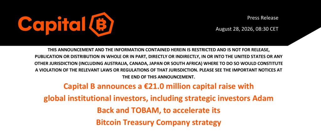 Capital B Raises $24.5M For Its Bitcoin Treasury Amid Market Uncertainty