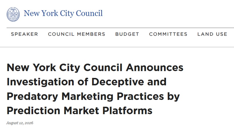 NYC Council Probes Kalshi, Polymarket, Coinbase & Gemini Over Marketing