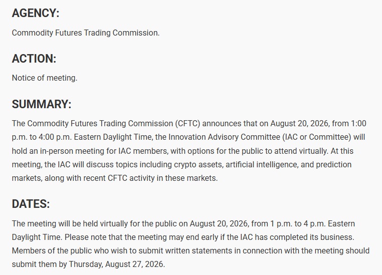 CFTC Innovation Meeting Draws Focus After White House Crypto Talks