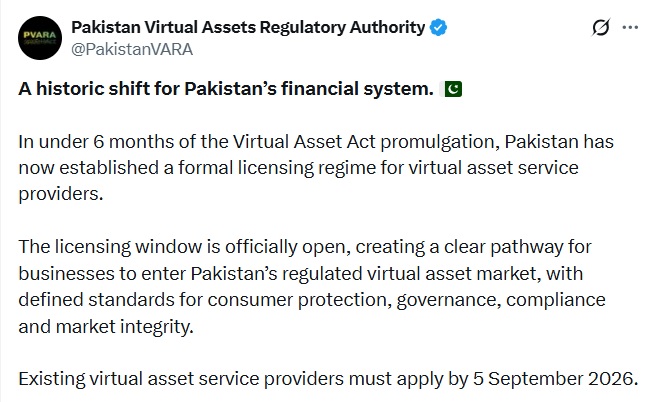 Pakistan Opens Crypto Licensing Portal, Sets Sept. 5 Deadline For Existing Firms