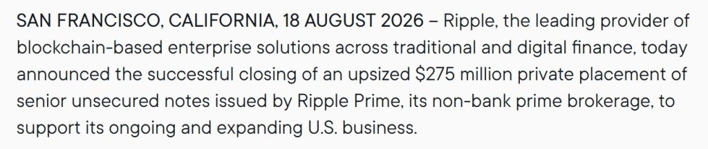  Ripple Prime Raises $275M To Expand U.S. Crypto Business