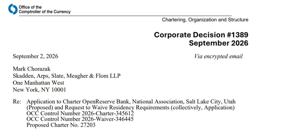 OpenReserve Gets Preliminary U.S. Bank Approval