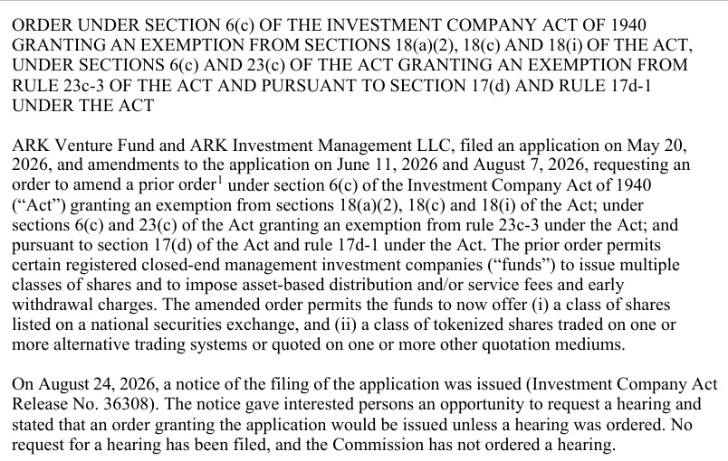SEC Approves ARK Venture Fund’s Tokenized Shares For Secondary Trading