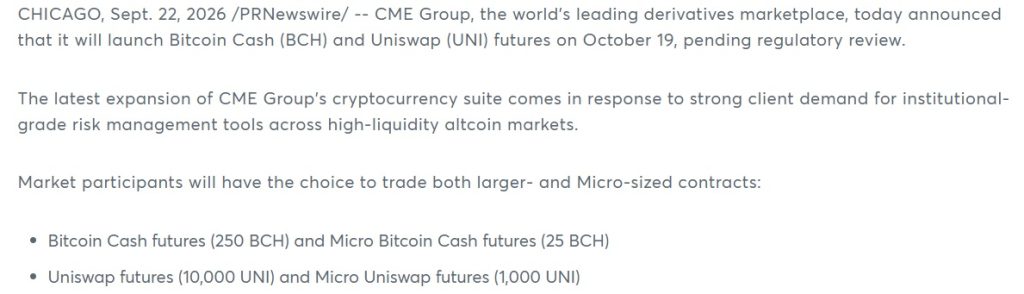 CME Lines Up BCH & UNI Futures For October Launch