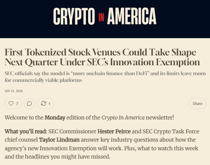 SEC Officials Say First Tokenized Stock Venues Could Emerge Next Quarter