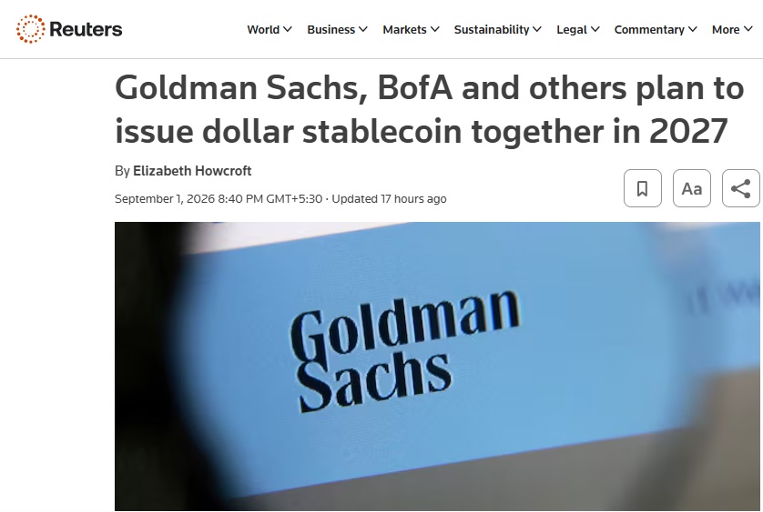 Goldman Sachs, Citi, BofA Among 21 Global Firms Planning USD Stablecoin For 2027