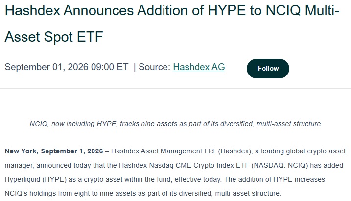Hashdex Adds HYPE To Crypto ETF, Expanding Holdings To Nine Assets