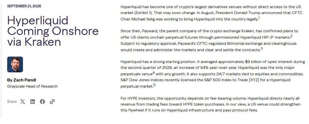  Grayscale Research Says Payward Plans U.S. Route For Hyperliquid Perpetual Futures Via Bitnomial Exchange 