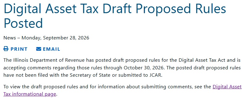 Illinois Drafts Crypto Tax Rules Covering DeFi & Stablecoins