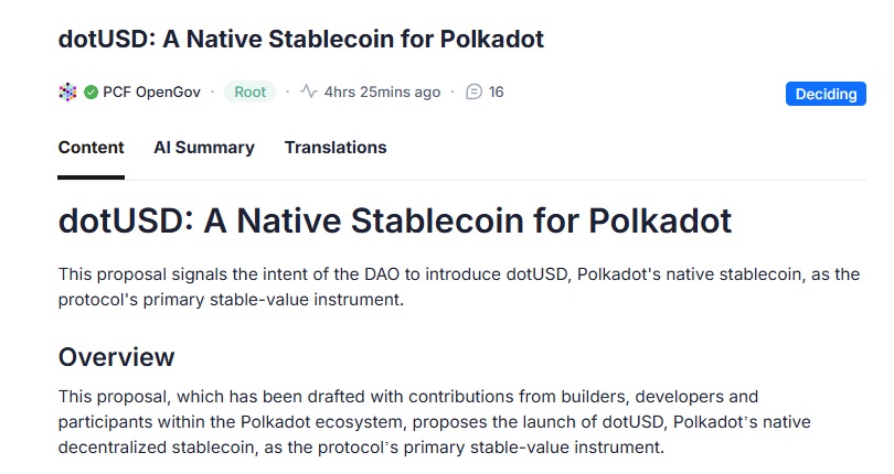 Polkadot Community Votes On DOT-backed Native Stablecoin dotUSD