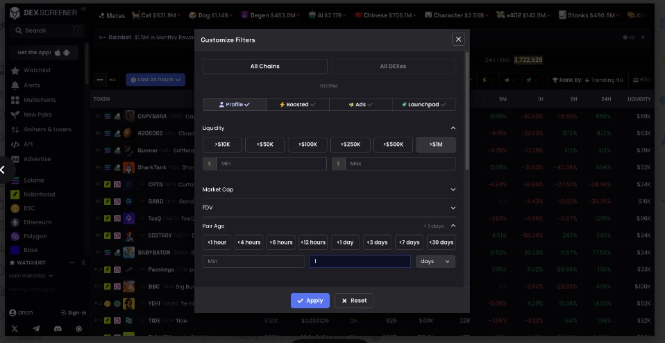 Volume & Transaction Filters