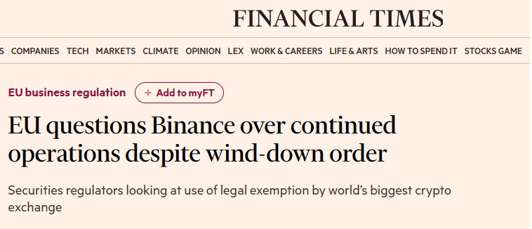 Binance Faces EU Probe Over Use of MiCA Legal Exemption