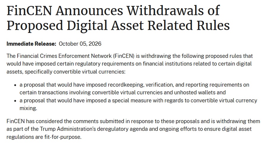 US Drops Proposed $10,000 Crypto Reporting Rule For Private Wallets